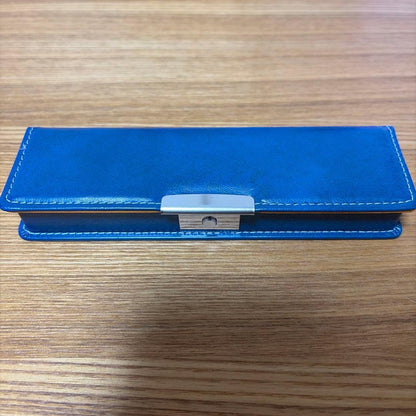 Discontinued navy blue PILOT leather hard pen case model PS2B-80M holding 2 pens and spare ink