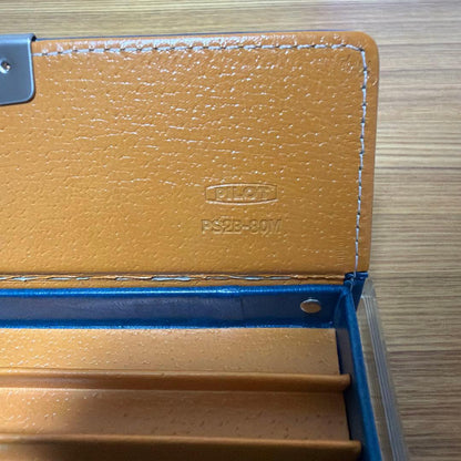 Discontinued navy blue PILOT leather hard pen case model PS2B-80M holding 2 pens and spare ink