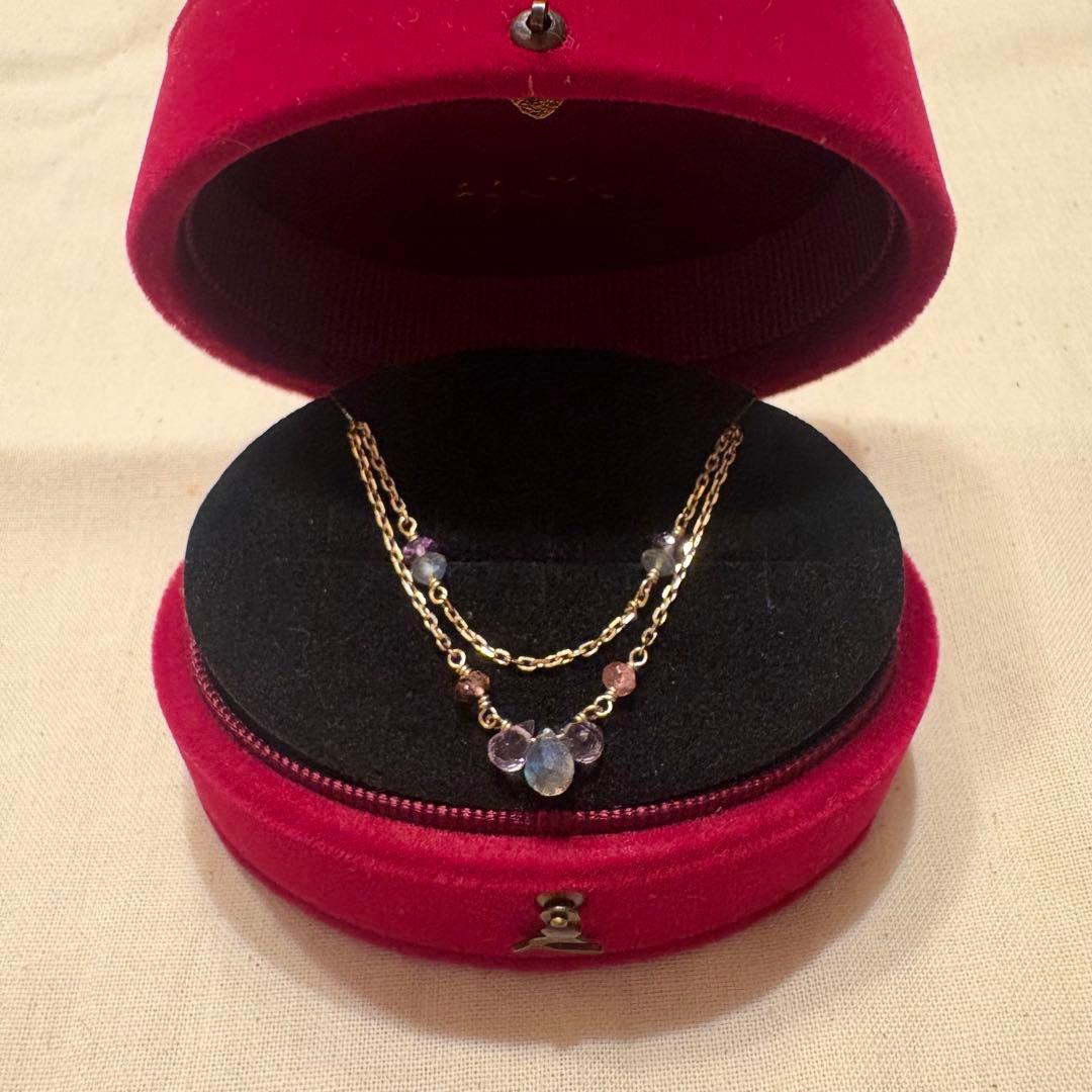 Agete necklace silver with gold plating featuring lapis lazuli, amethyst, and pink tourmaline stones on 50 cm chain