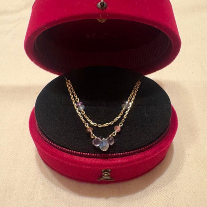 Agete necklace silver with gold plating featuring lapis lazuli, amethyst, and pink tourmaline stones on 50 cm chain
