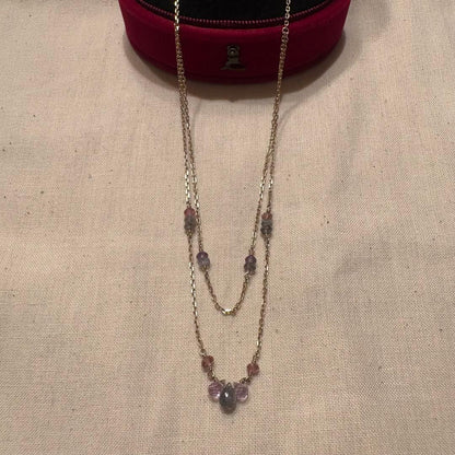 Agete necklace silver with gold plating featuring lapis lazuli, amethyst, and pink tourmaline stones on 50 cm chain
