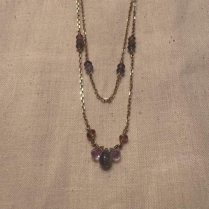 Agete necklace silver with gold plating featuring lapis lazuli, amethyst, and pink tourmaline stones on 50 cm chain