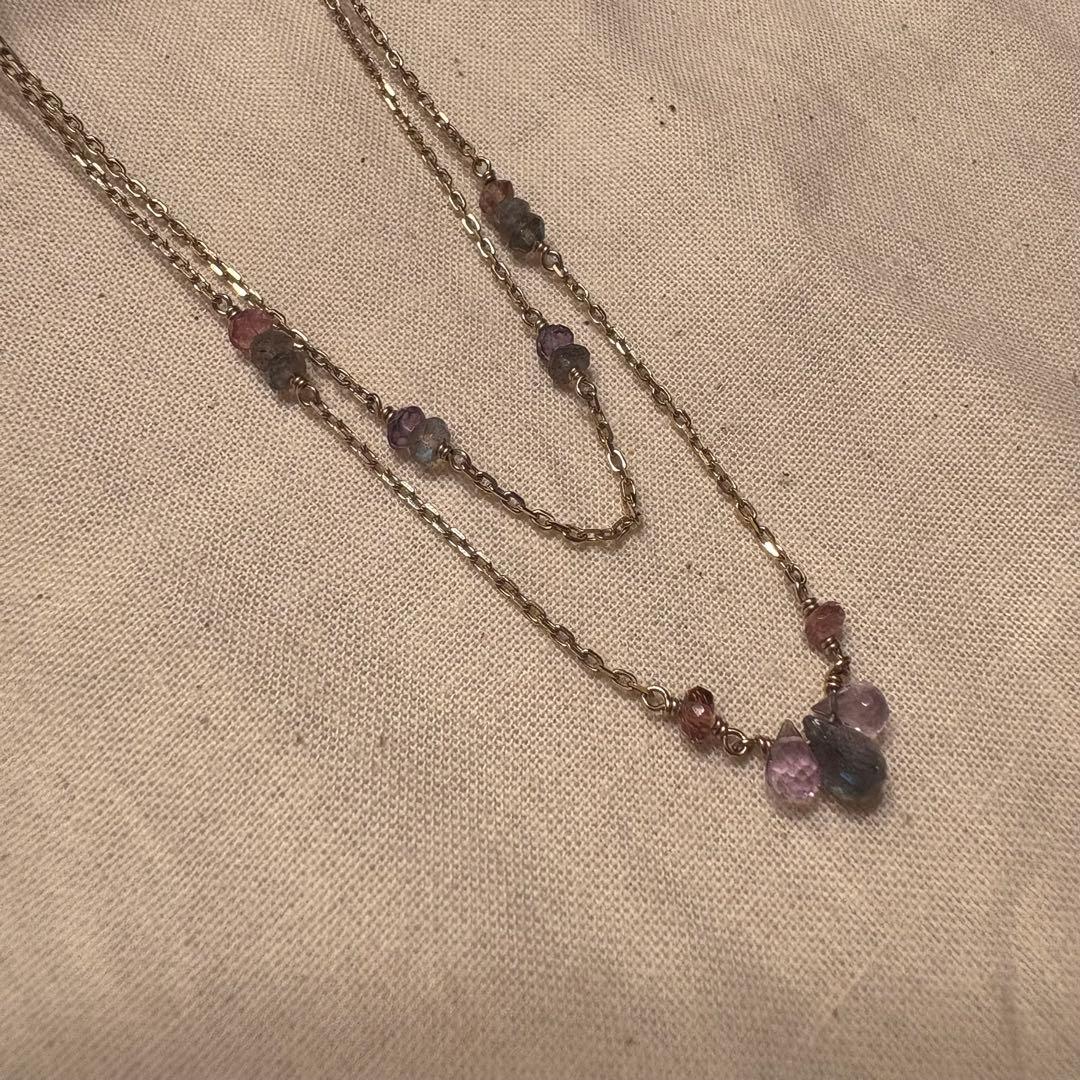 Agete necklace silver with gold plating featuring lapis lazuli, amethyst, and pink tourmaline stones on 50 cm chain