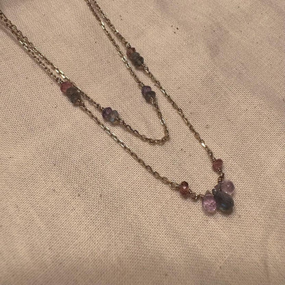 Agete necklace silver with gold plating featuring lapis lazuli, amethyst, and pink tourmaline stones on 50 cm chain