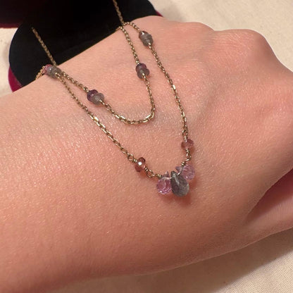 Agete necklace silver with gold plating featuring lapis lazuli, amethyst, and pink tourmaline stones on 50 cm chain