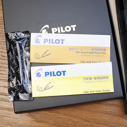 Pilot Old Cavalier fountain pen and oil-based ballpoint pen set with leather case and S.I initials