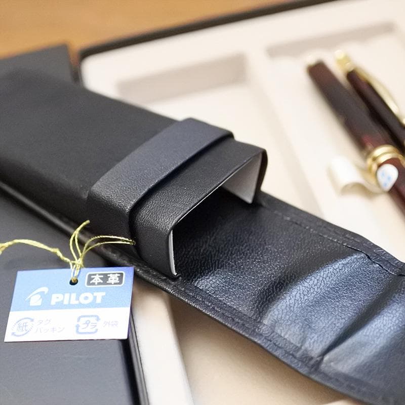 Pilot Old Cavalier fountain pen and oil-based ballpoint pen set with leather case and S.I initials
