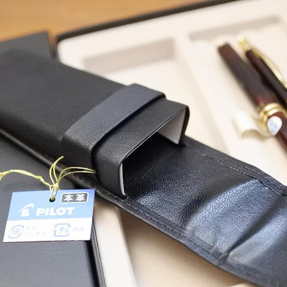 Pilot Old Cavalier fountain pen and oil-based ballpoint pen set with leather case and S.I initials