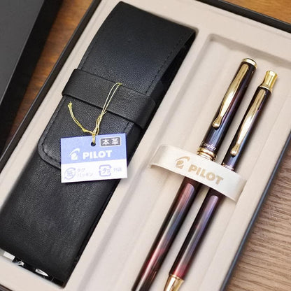 Pilot Old Cavalier fountain pen and oil-based ballpoint pen set with leather case and S.I initials