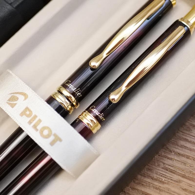 Pilot Old Cavalier fountain pen and oil-based ballpoint pen set with leather case and S.I initials
