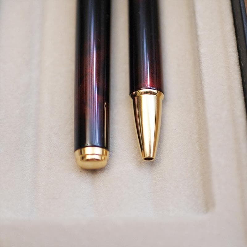 Pilot Old Cavalier fountain pen and oil-based ballpoint pen set with leather case and S.I initials