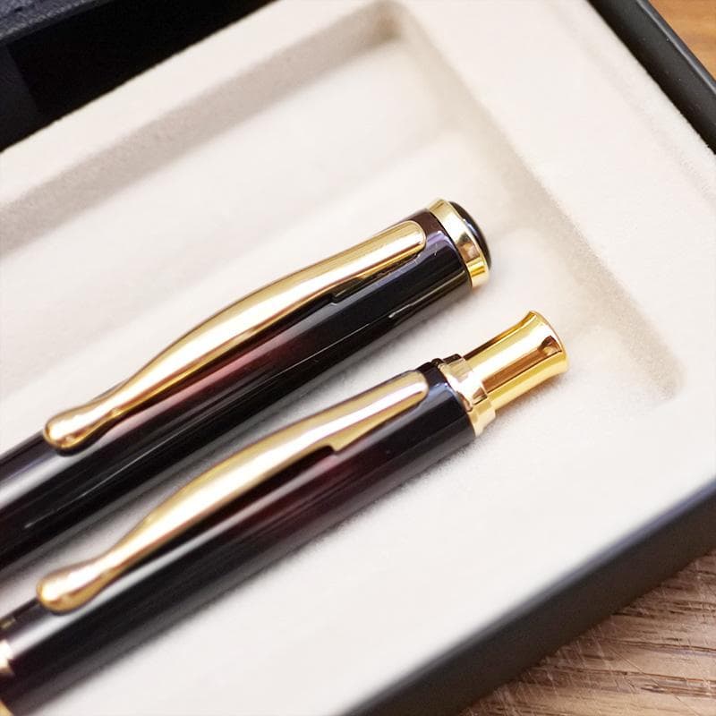 Pilot Old Cavalier fountain pen and oil-based ballpoint pen set with leather case and S.I initials