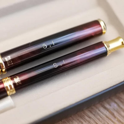Pilot Old Cavalier fountain pen and oil-based ballpoint pen set with leather case and S.I initials