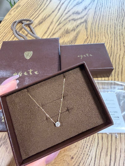 agete K18 gold necklace with 0.2ct diamond and adjustable length 40 to 45.5 mm