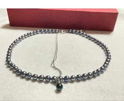 Simple modern black pearl pendant and necklace set with 6 mm pearl and 42 cm chain