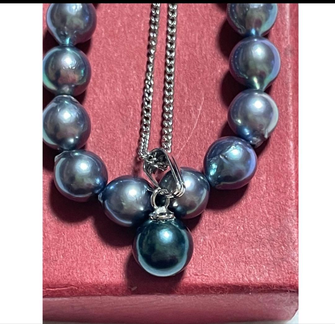Simple modern black pearl pendant and necklace set with 6 mm pearl and 42 cm chain