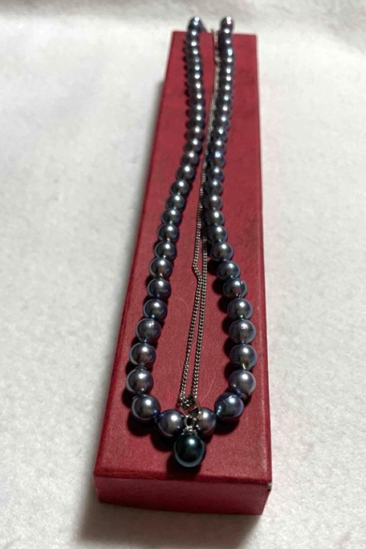 Simple modern black pearl pendant and necklace set with 6 mm pearl and 42 cm chain