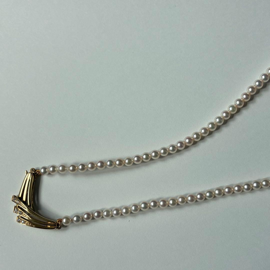 MIKIMOTO Baby Pearl Necklace with 4.0-4.4mm Akoya pearls, 43cm length, K18 yellow gold clasp and diamond pendant