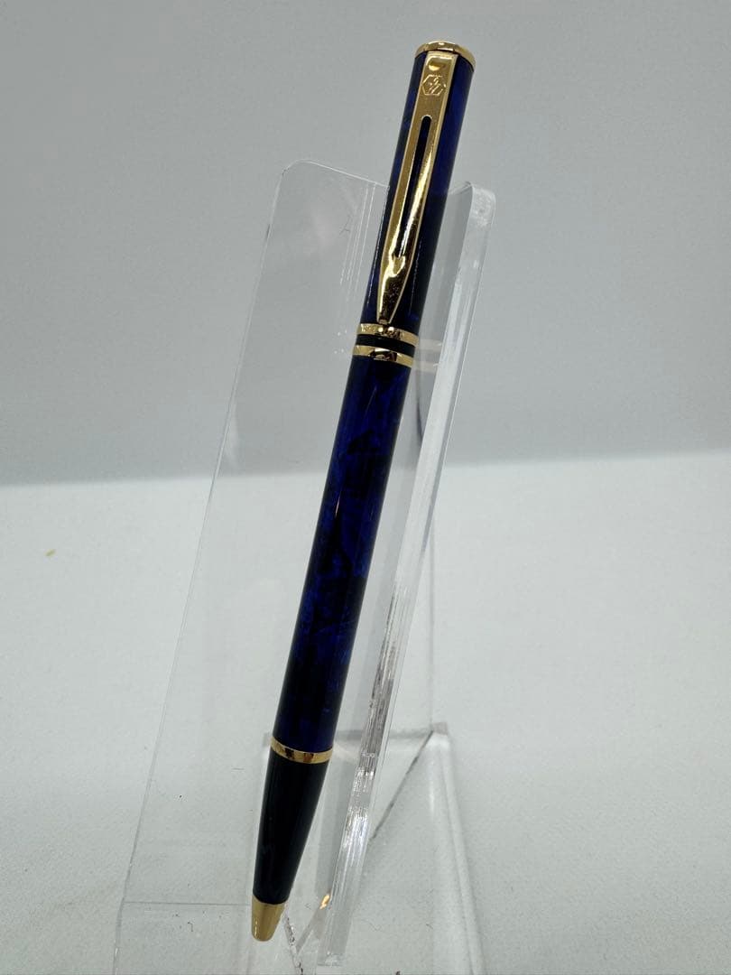 WATERMAN Phileas Blue Marble ballpoint pen with gold accents on a white background