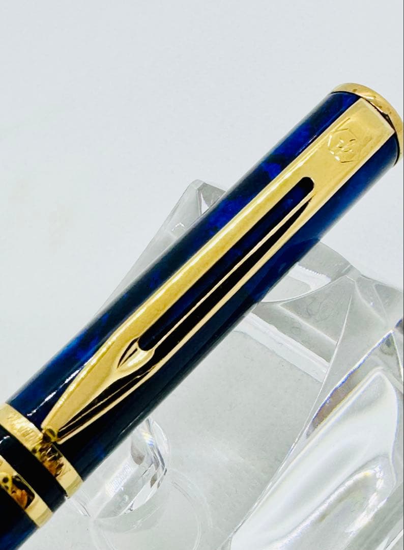 WATERMAN Phileas Blue Marble ballpoint pen with gold accents on a white background