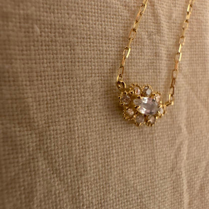 Agete K18 Limited Necklace with 18K yellow gold chain, diamond and white sapphire pendant