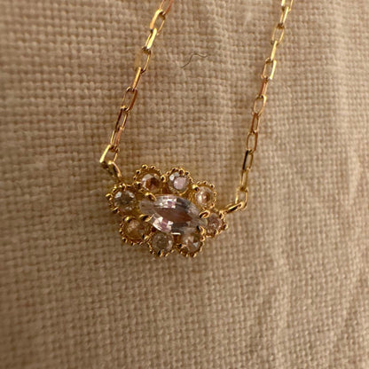 Agete K18 Limited Necklace with 18K yellow gold chain, diamond and white sapphire pendant