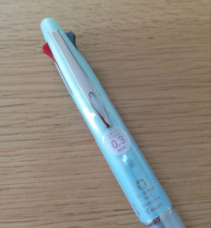 Pilot Dr. Grip 4+1 multi-function pen in gradient soft blue with black red blue green ink and 0.3mm pencil tip