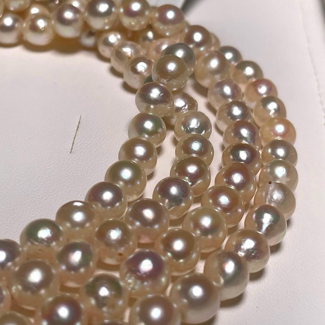 Two-strand Hanadama Akoya pearl necklace with 6.3-7.0mm round white pearls and sterling silver clasp