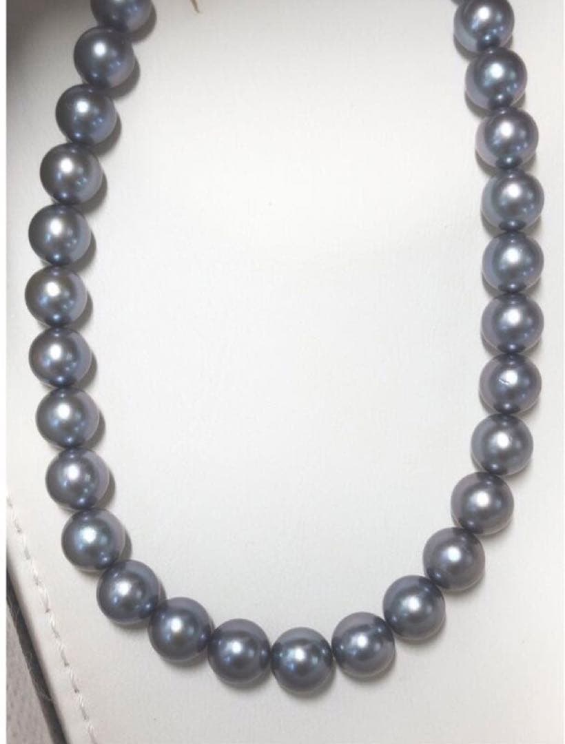 Akoya pearl necklace with semi-round bluish gray pearls, silver clasp, 43.5cm length