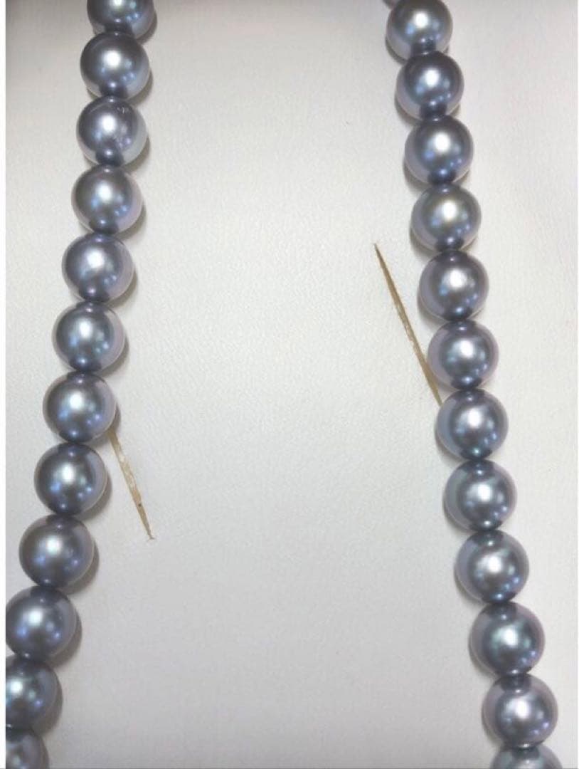 Akoya pearl necklace with semi-round bluish gray pearls, silver clasp, 43.5cm length
