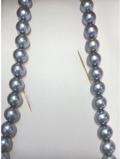Akoya pearl necklace with semi-round bluish gray pearls, silver clasp, 43.5cm length