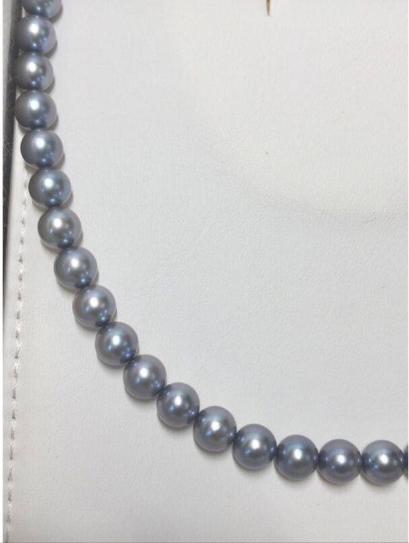 Akoya pearl necklace with semi-round bluish gray pearls, silver clasp, 43.5cm length