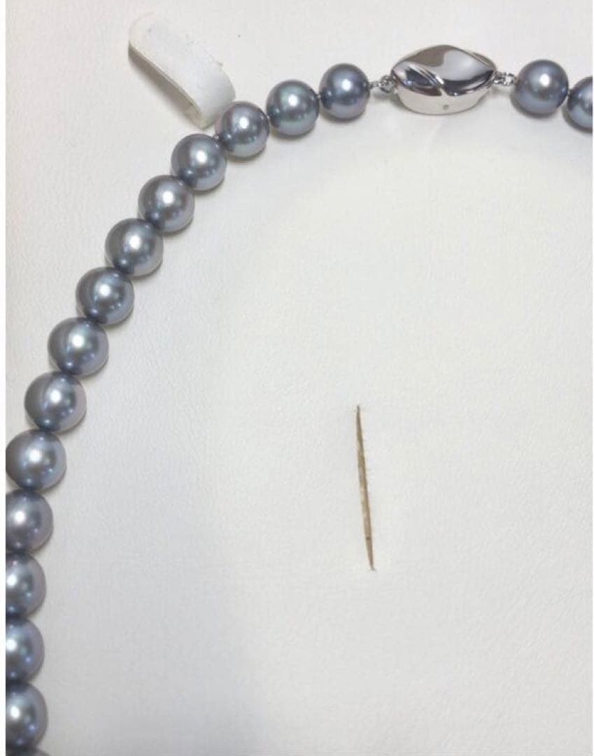 Akoya pearl necklace with semi-round bluish gray pearls, silver clasp, 43.5cm length