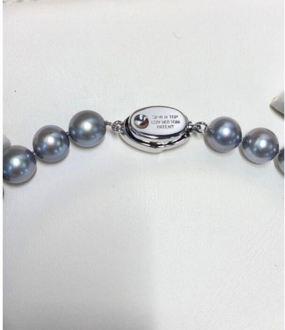 Akoya pearl necklace with semi-round bluish gray pearls, silver clasp, 43.5cm length