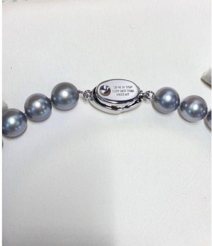 Akoya pearl necklace with semi-round bluish gray pearls, silver clasp, 43.5cm length