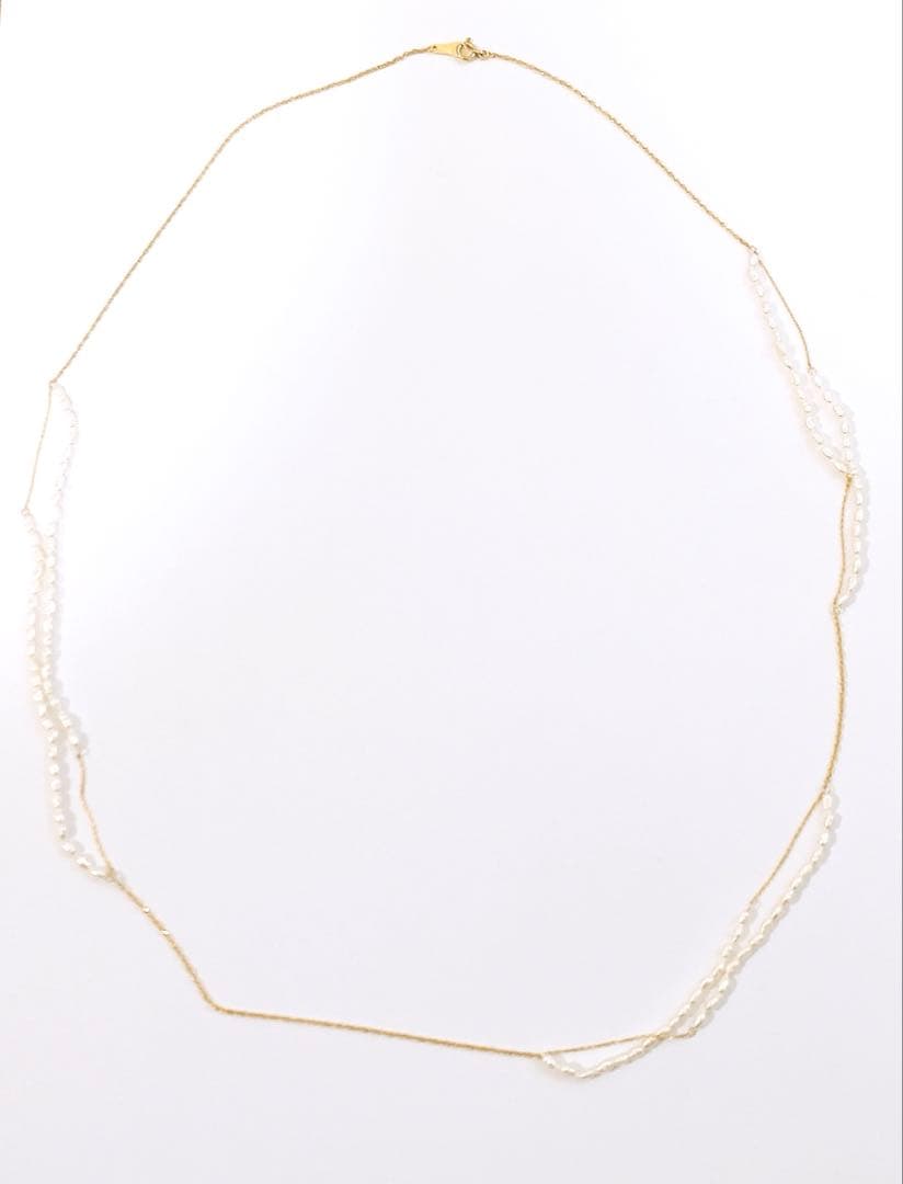 Agot K10YG Akoya Keshi pearl long necklace with 65cm length and delicate yellow gold chain
