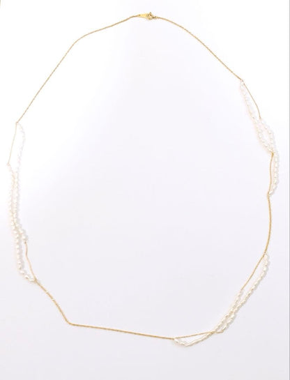Agot K10YG Akoya Keshi pearl long necklace with 65cm length and delicate yellow gold chain
