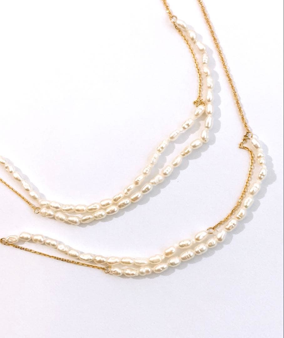 Agot K10YG Akoya Keshi pearl long necklace with 65cm length and delicate yellow gold chain