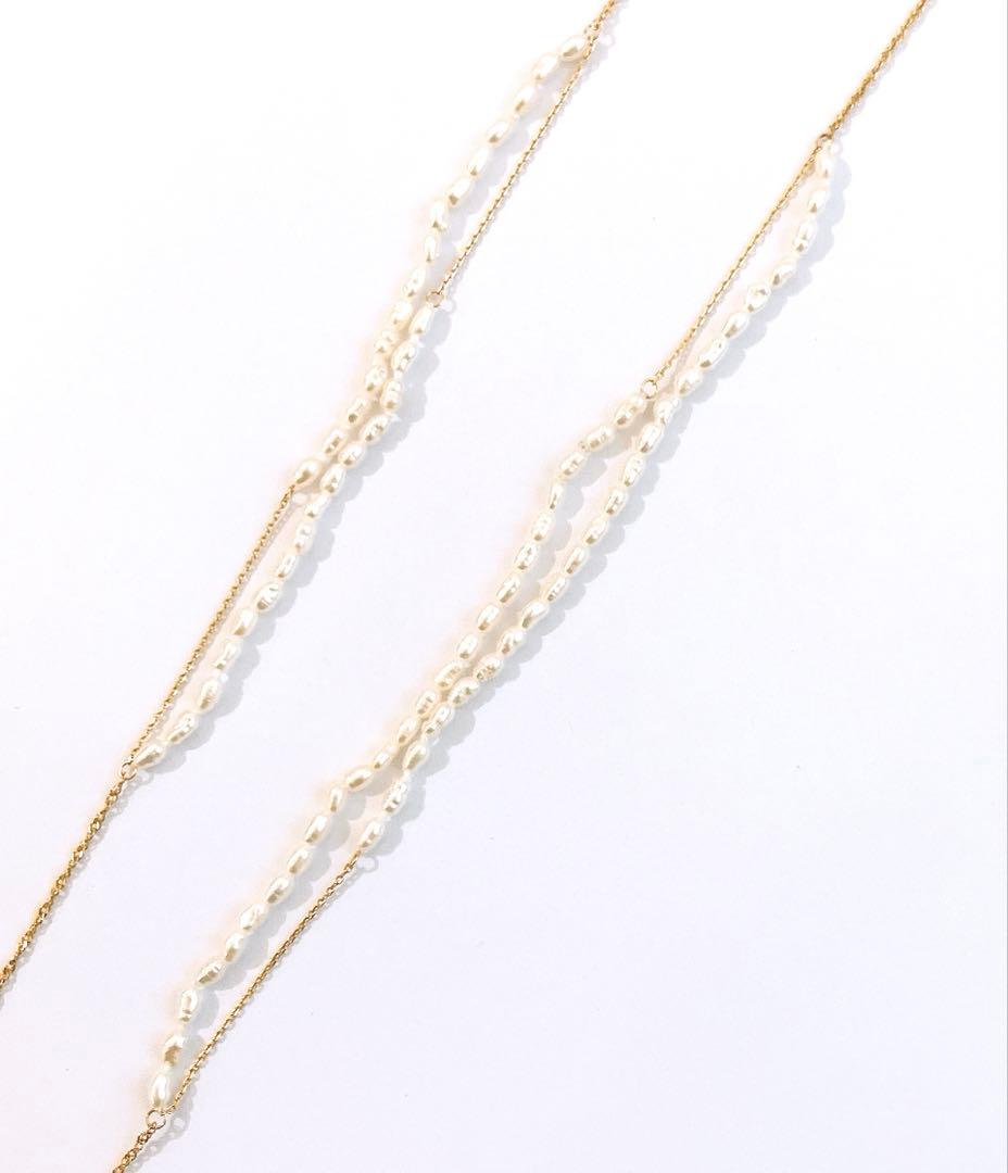 Agot K10YG Akoya Keshi pearl long necklace with 65cm length and delicate yellow gold chain