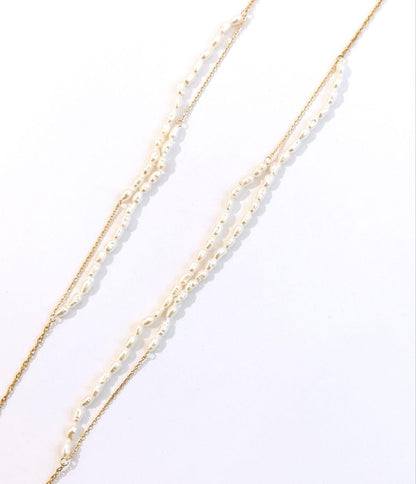 Agot K10YG Akoya Keshi pearl long necklace with 65cm length and delicate yellow gold chain