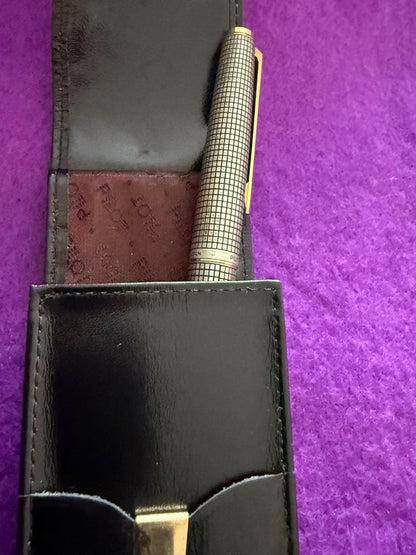 PILOT silver fountain pen with metallic lattice pattern and included dedicated case on white background