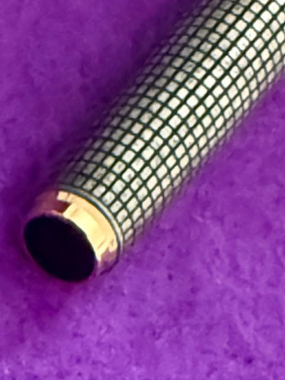 PILOT silver fountain pen with metallic lattice pattern and included dedicated case on white background