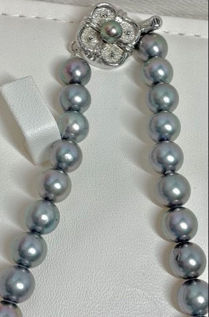 Akoya pearl necklace with 7.0-7.5mm pearls and 42cm length shown on white background