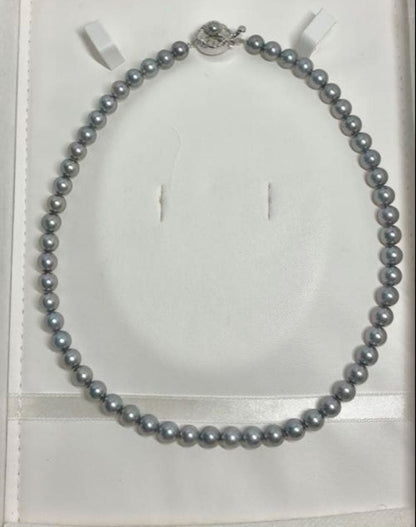 Akoya pearl necklace with 7.0-7.5mm pearls and 42cm length shown on white background