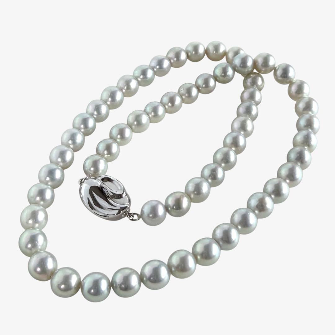 Takashi Akoya pearl necklace with 7.5mm round gray pearls on a 42cm chain