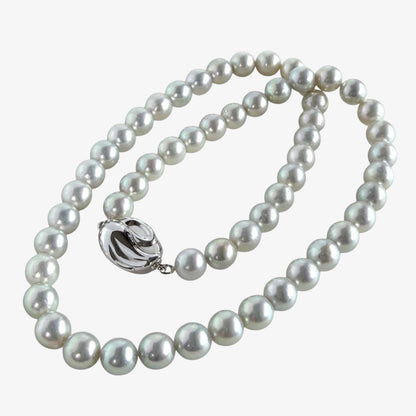 Takashi Akoya pearl necklace with 7.5mm round gray pearls on a 42cm chain