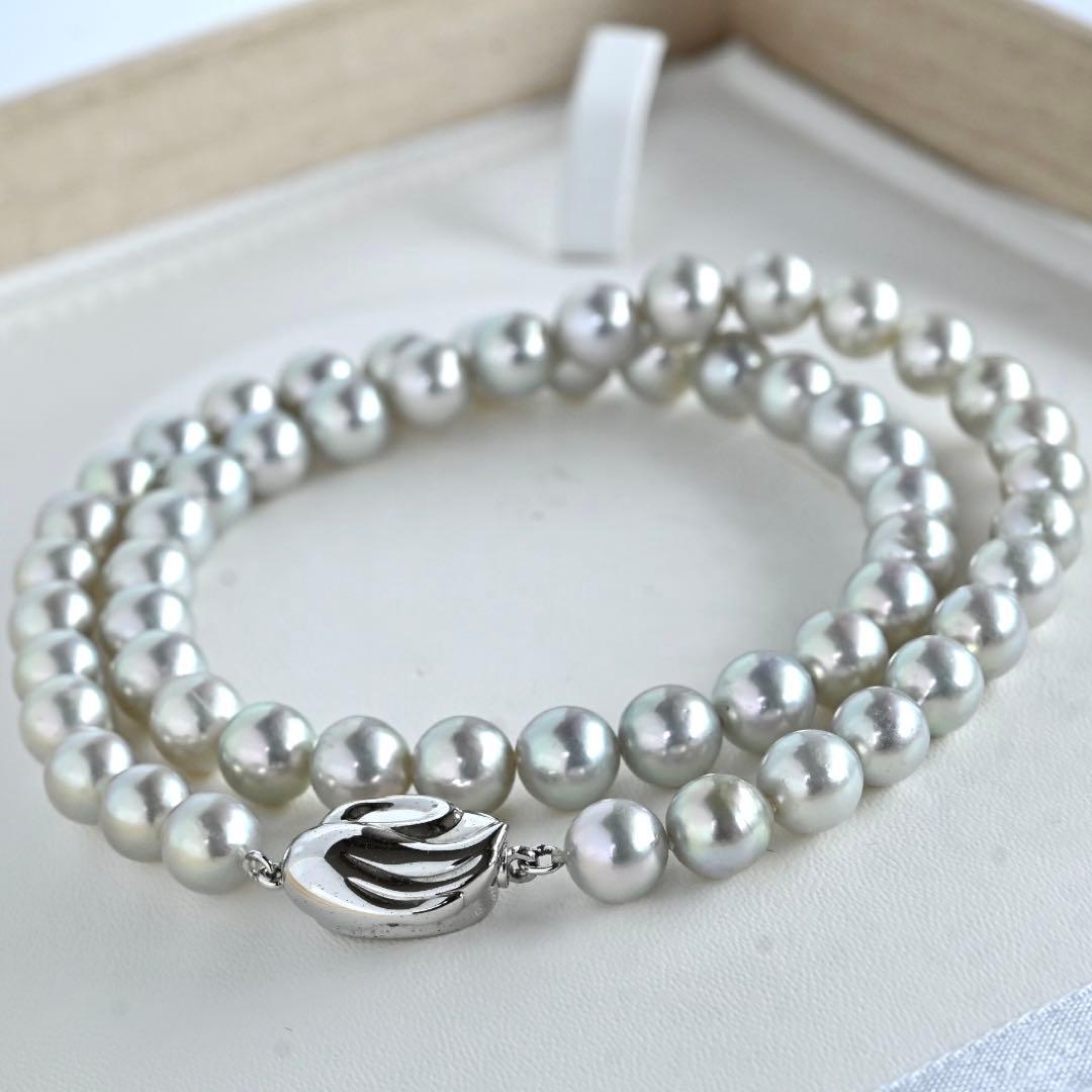 Takashi Akoya pearl necklace with 7.5mm round gray pearls on a 42cm chain