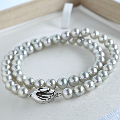 Takashi Akoya pearl necklace with 7.5mm round gray pearls on a 42cm chain