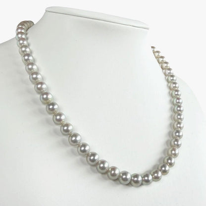 Takashi Akoya pearl necklace with 7.5mm round gray pearls on a 42cm chain