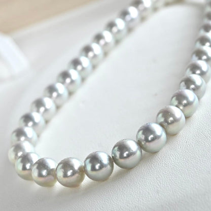 Takashi Akoya pearl necklace with 7.5mm round gray pearls on a 42cm chain